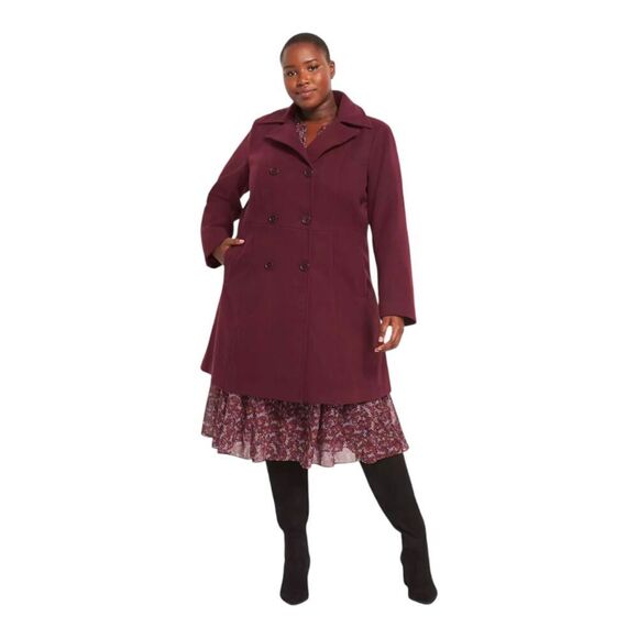 Lane Bryant Burgundy Vegan Wool Double Breasted Peacoat, 20